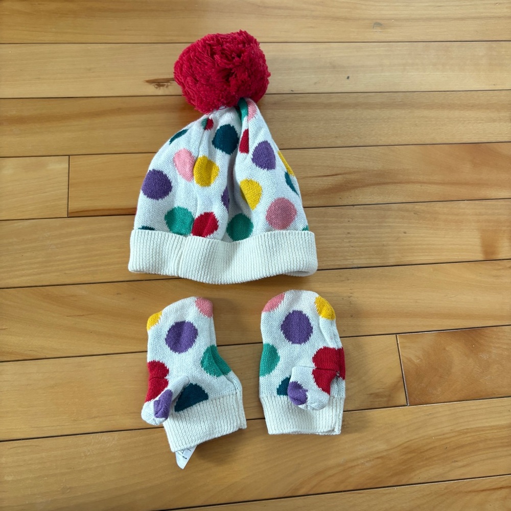 Baby Gap Polka Dot Knit Hat and Mitten Set Colourful 6-12 months